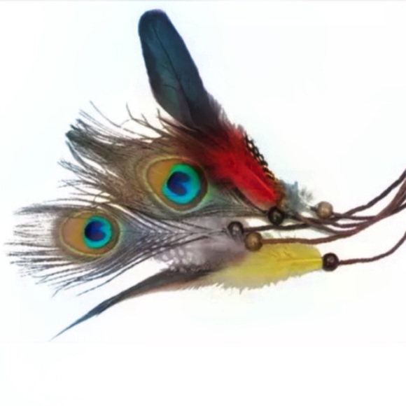 NEW Boho Peacock Feather & Braided Suede Headband - Picture 2 of 5